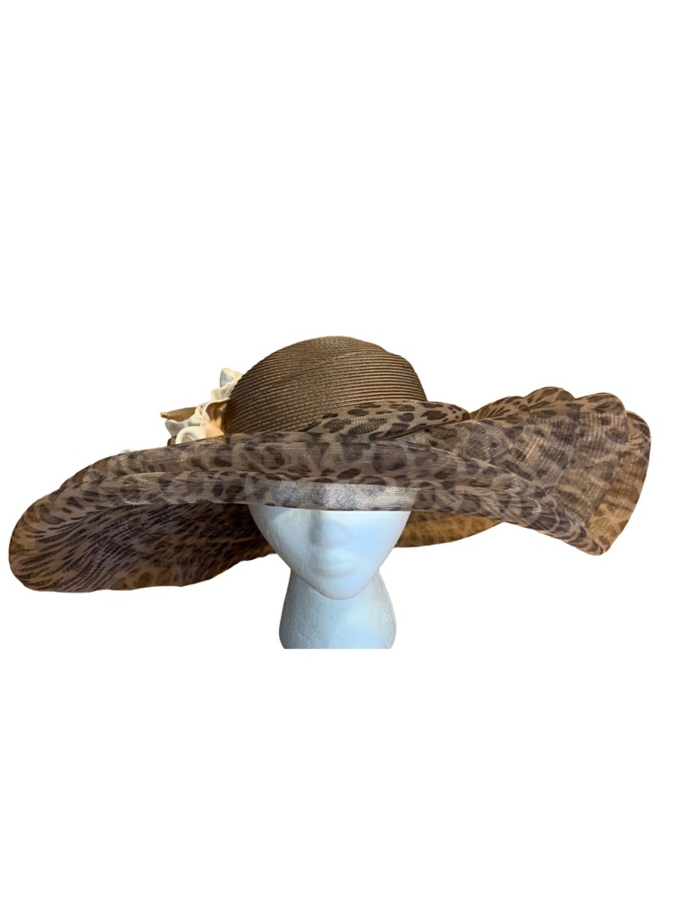 VINTAGE MR. HI'S CLASSIC BROWN & PINK ANIMAL PRINT WIDE BRIM HAT - Picture 2 of 13